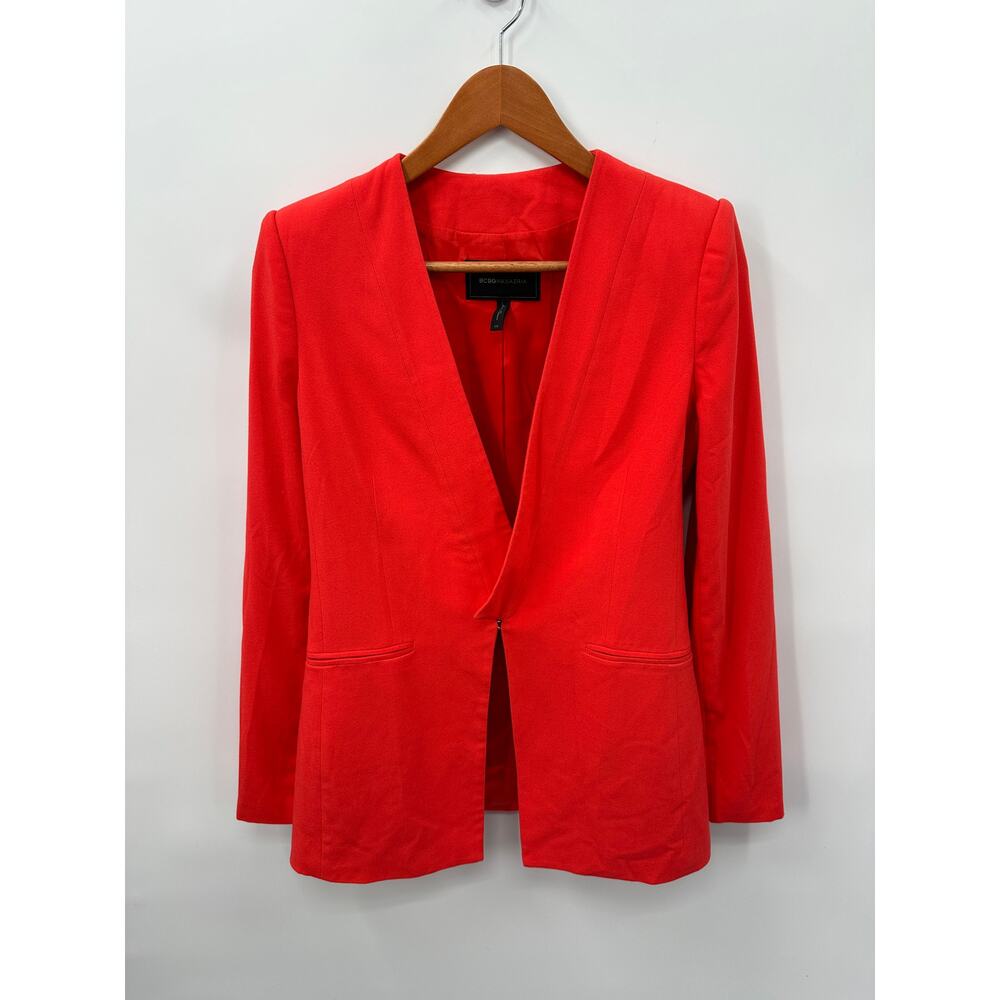 BCBGMAXAZRIA Andres Coral Red Collarless Plunge Blazer // XS - Picture 2 of 11
